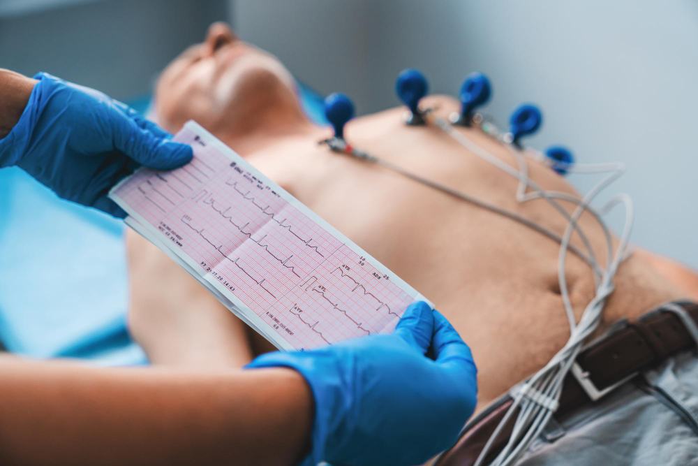 Clinician reviewing an ECG printout